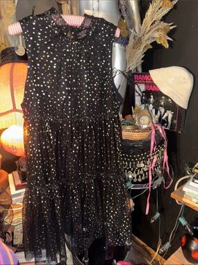 POPSUGAR Black Midi Dress with Gold Star Print